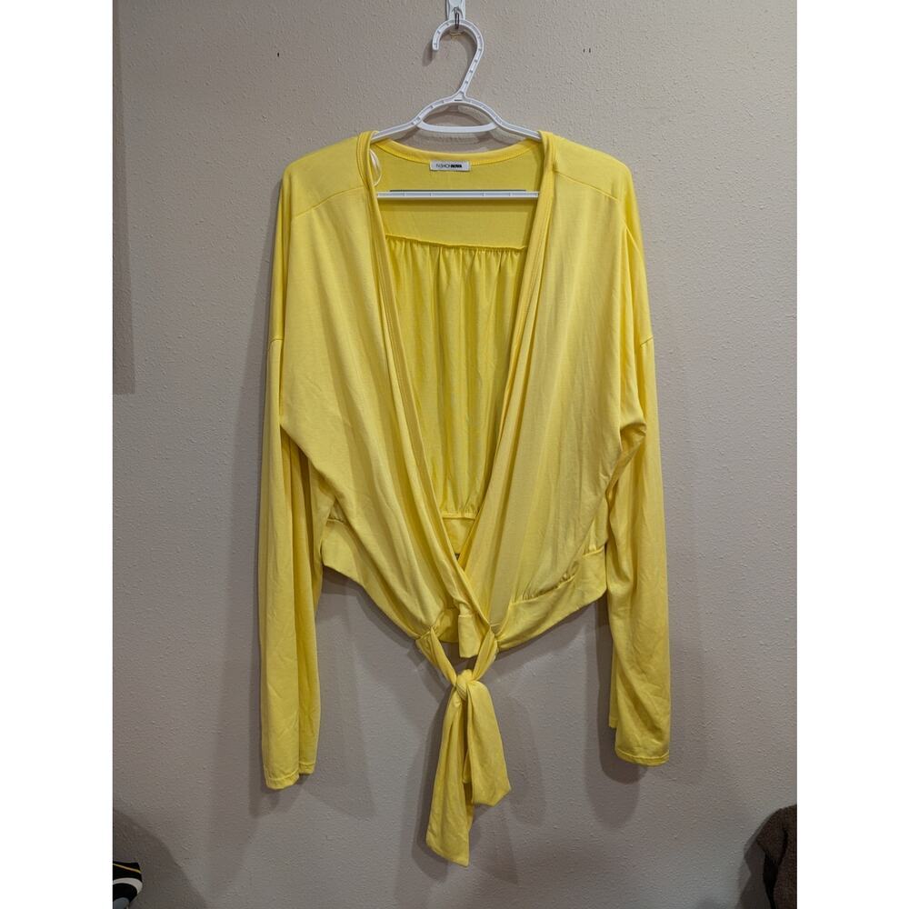 Yellow long sleeve shacket with criss cross tie front by Fashion Nova size 3X